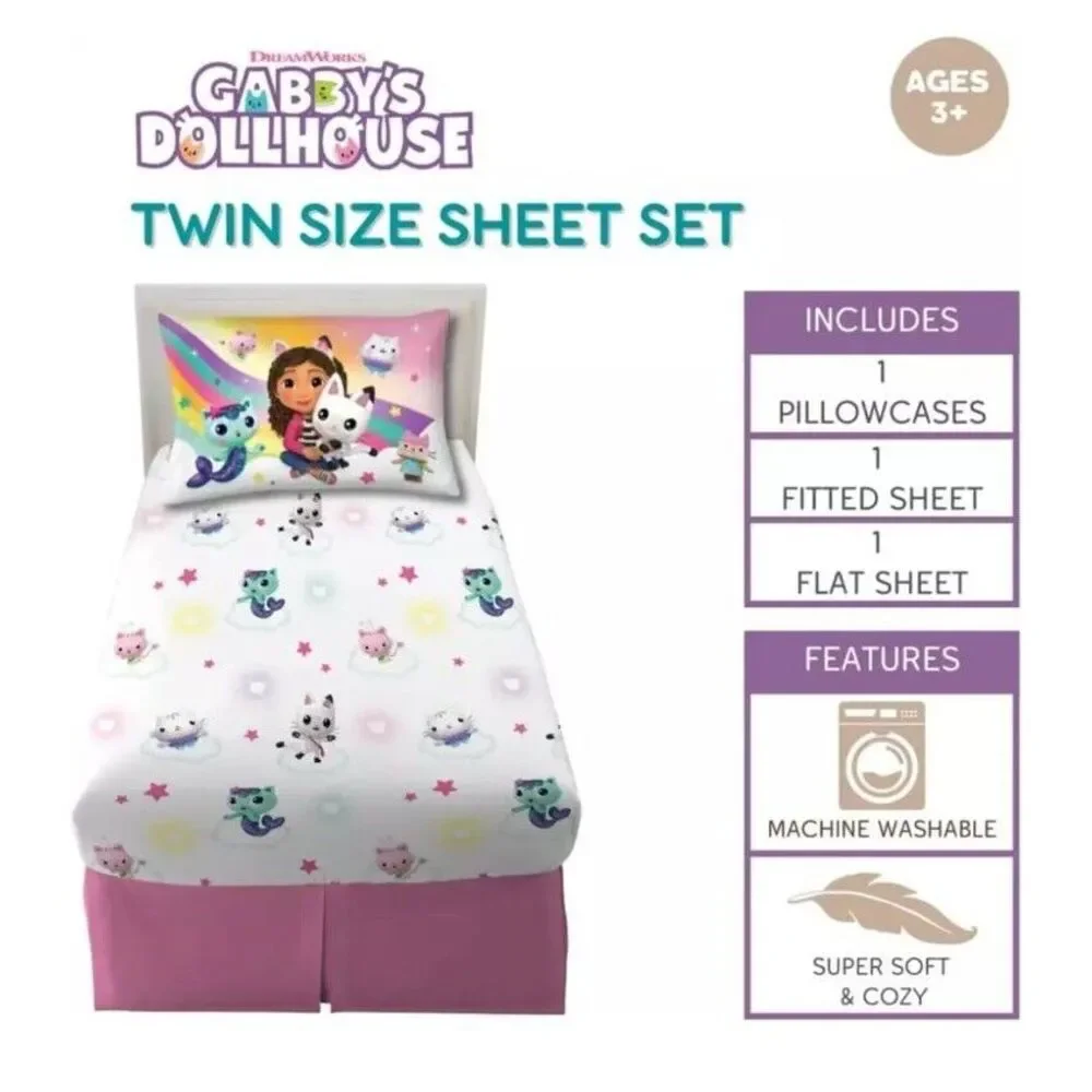Franco DreamWorks Gabby's Dollhouse Kids Twin,‎ Sheet Set